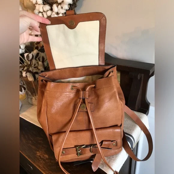 Frye Leather Kayla Knotted Backpack Cognac Nutmeg Brown Retail $458 - Picture 11 of 15